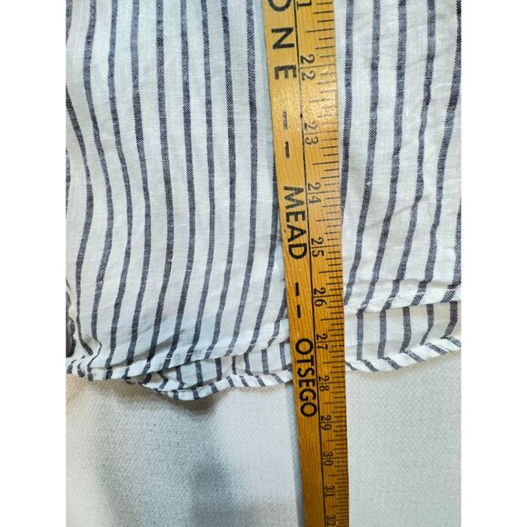 Tahari Womens Stripe Linen Button-Up Shirt Size M Blue White Casual Workwear - Picture 7 of 13